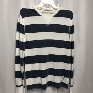 American Eagle Vintage Fit Thermal Long Sleeve Shirt Blue Striped Large Skater